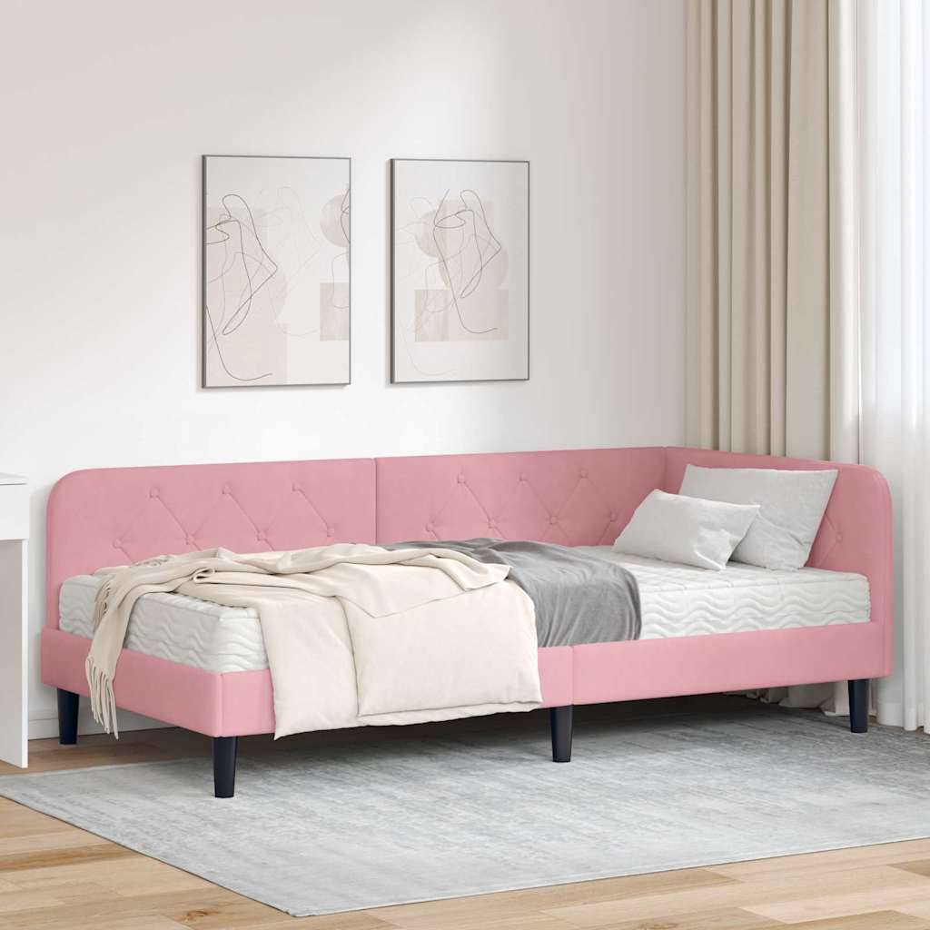 vidaXL Eckbettgestell Rosa 90 x 190 cm Samt