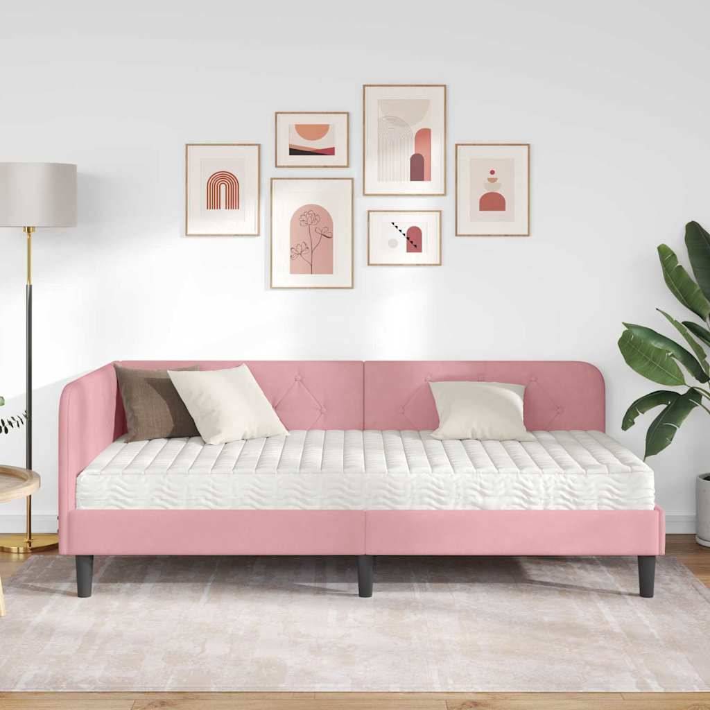 vidaXL Eckbettgestell Rosa 90 x 190 cm Samt