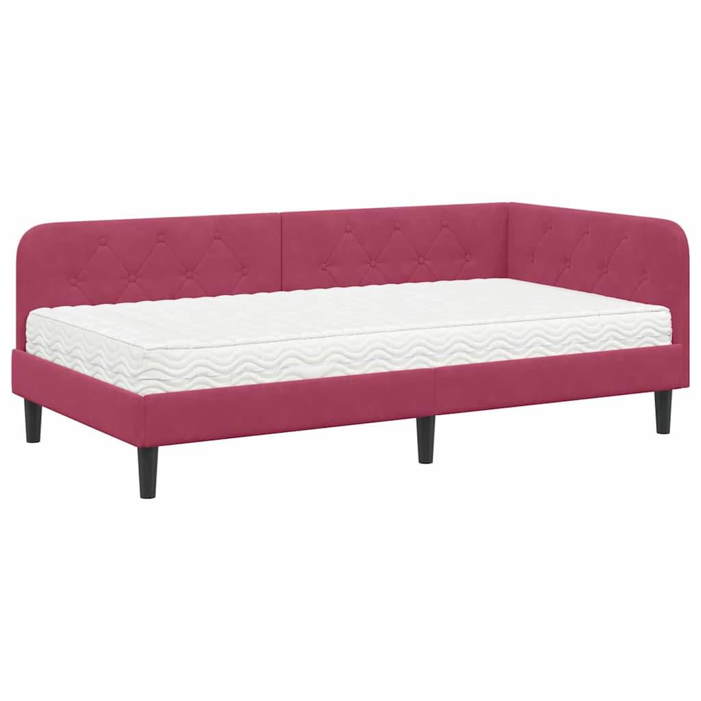 vidaXL Eckbettgestell Weinrot 90 x 190 cm Samt