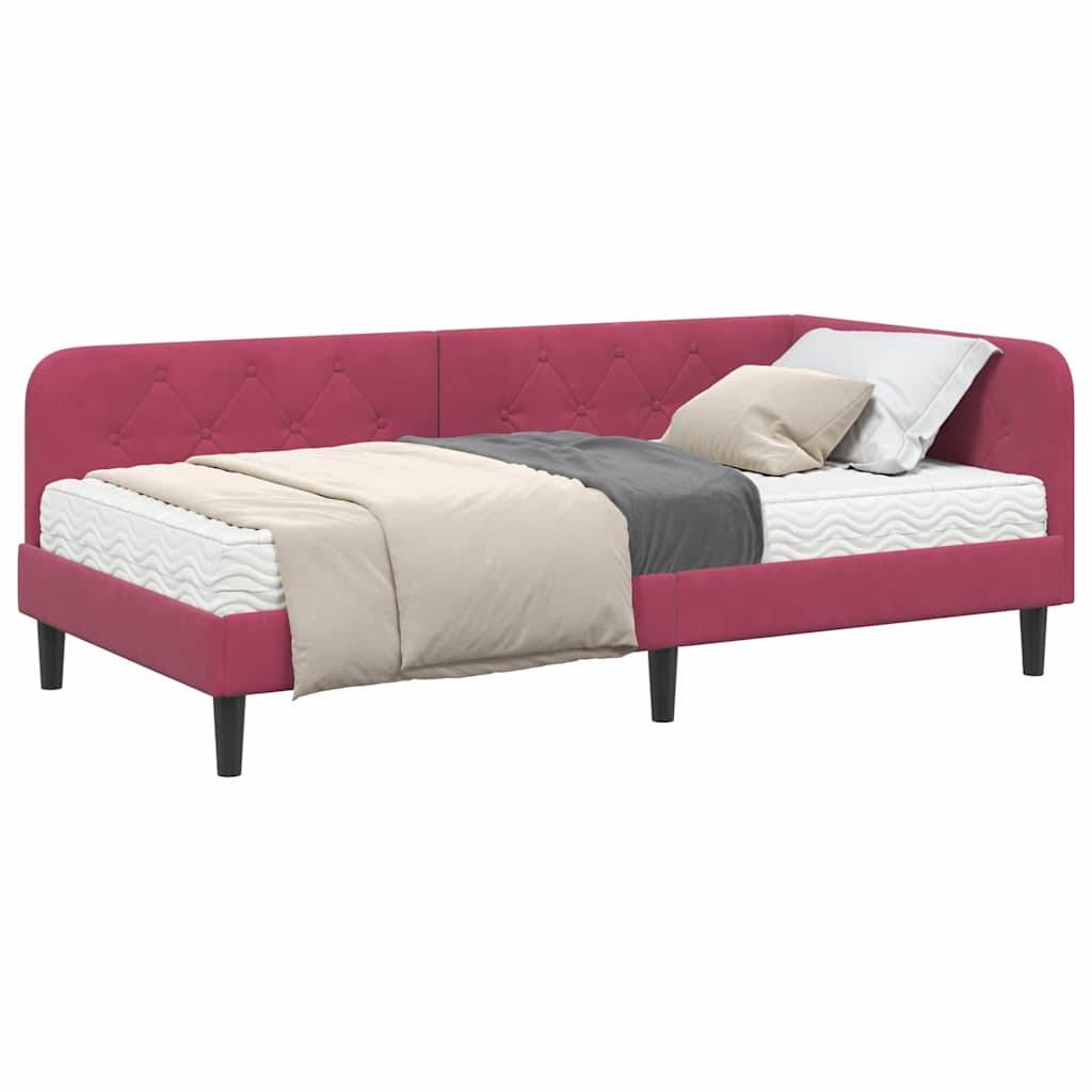 vidaXL Eckbettgestell Weinrot 90 x 190 cm Samt