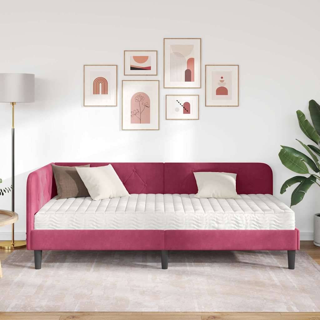 vidaXL Eckbettgestell Weinrot 90 x 190 cm Samt