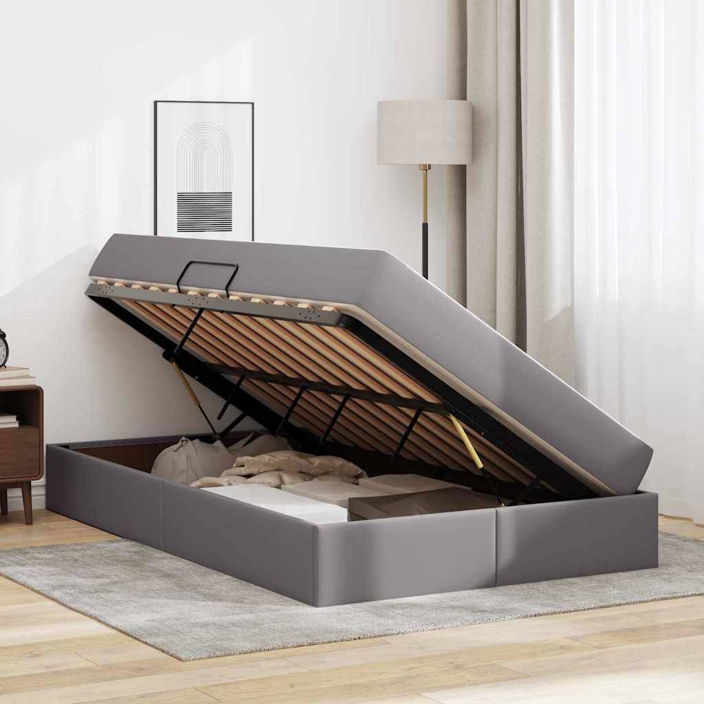 vidaXL Aufbewahrungsbett mit Matratze mit Matratze 2 pcs Grau Leder