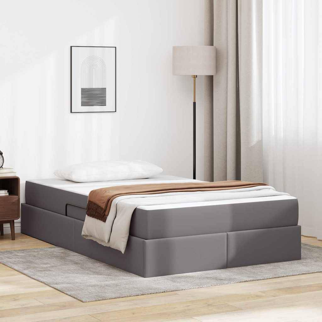 vidaXL Aufbewahrungsbett mit Matratze mit Matratze 2 pcs Grau Leder