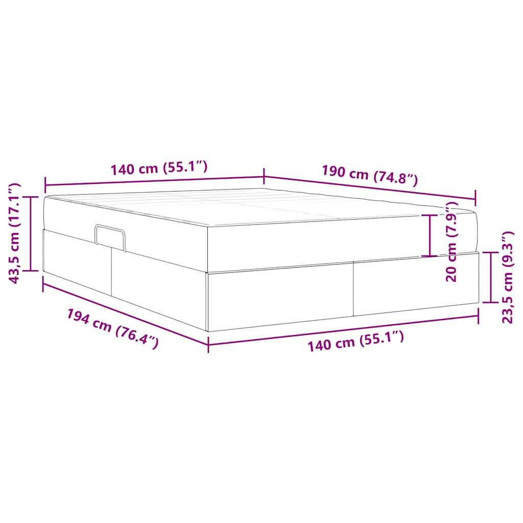 Technische Zeichnung eines Bettes mit Maßen: Breite 140 cm (55,1