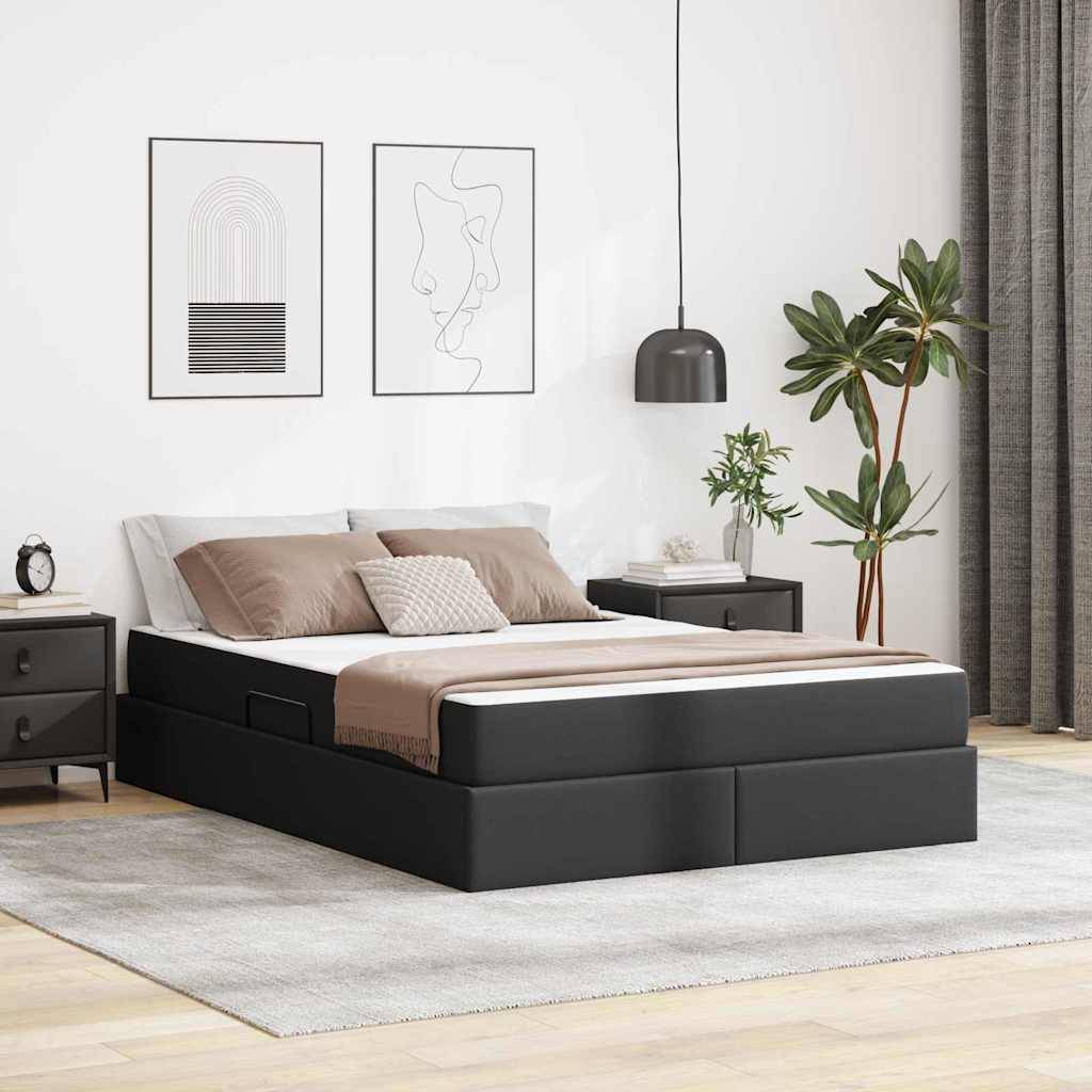 vidaXL Aufbewahrungsbett mit Matratze mit Matratze 2 pcs Schwarz Leder
