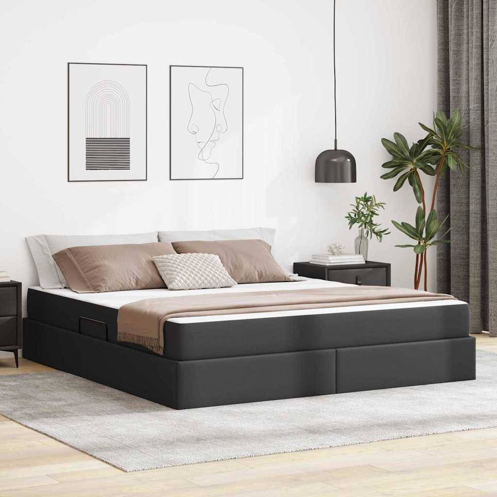 vidaXL Aufbewahrungsbett mit Matratze mit Matratze 2 pcs Schwarz Leder