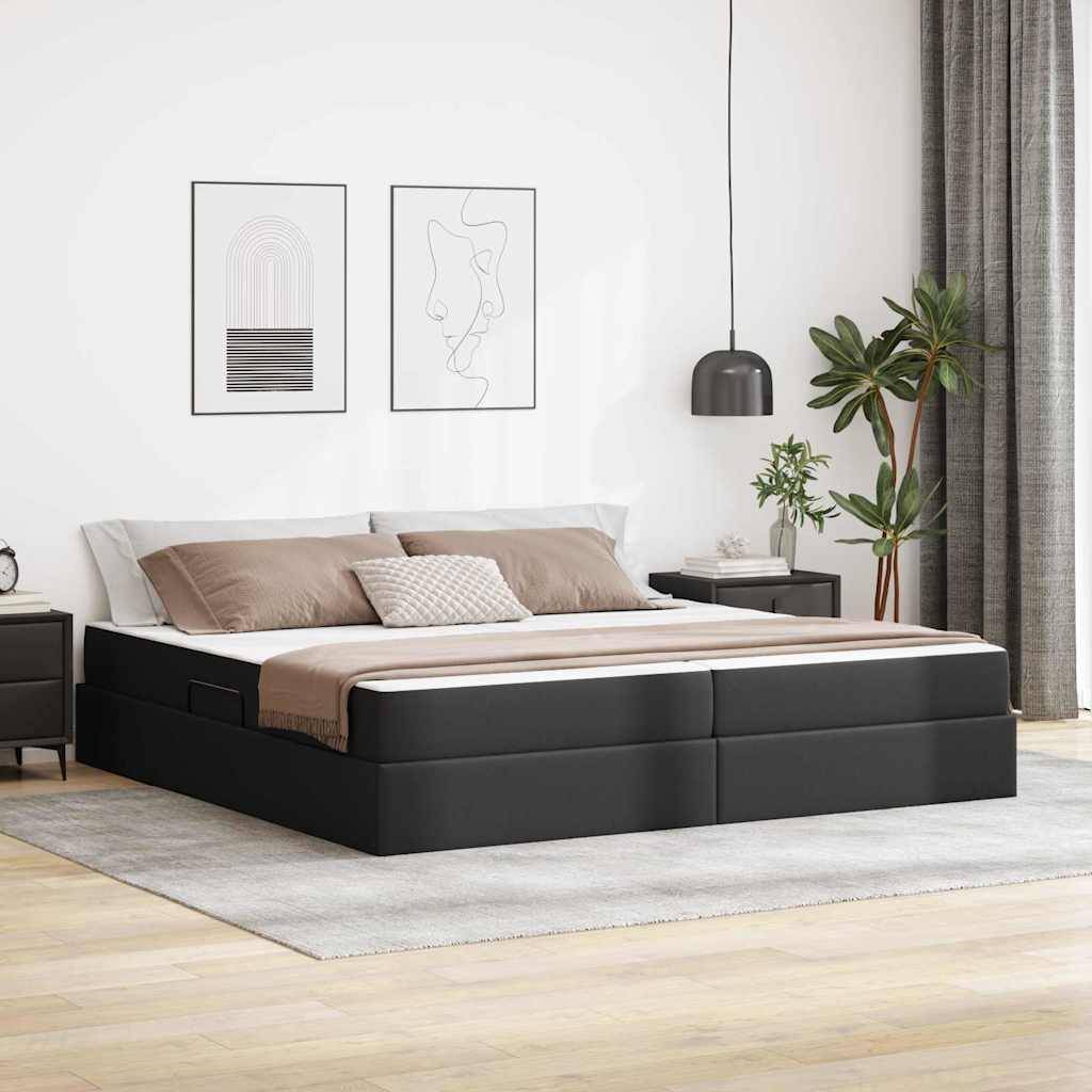 vidaXL Aufbewahrungsbett mit Matratze mit Matratze 2 pcs Schwarz Leder