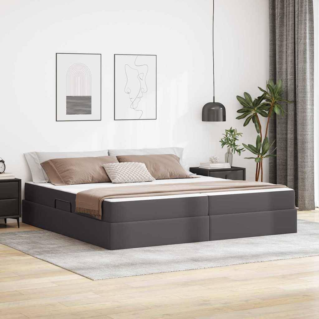 vidaXL Aufbewahrungsbett mit Matratze mit Matratze 2 pcs Grau Leder