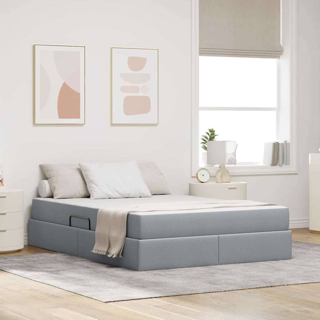vidaXL Aufbewahrungsbett mit Matratze Hellgrau 140 x 190 cm Polyester