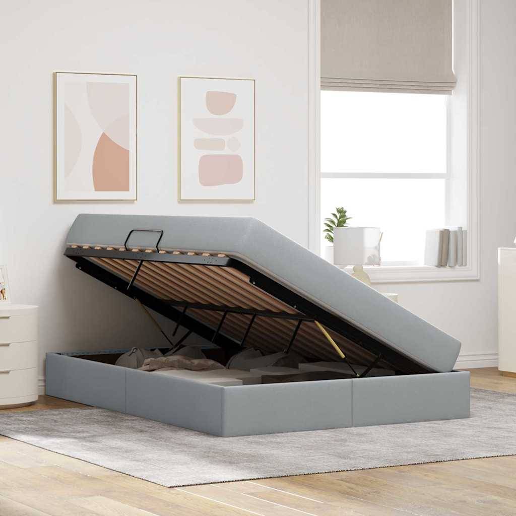vidaXL Aufbewahrungsbett mit Matratze Hellgrau 140 x 190 cm Polyester