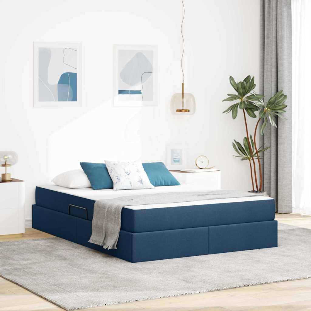 vidaXL Aufbewahrungsbett mit Matratze Blau 140 x 200 cm Polyester