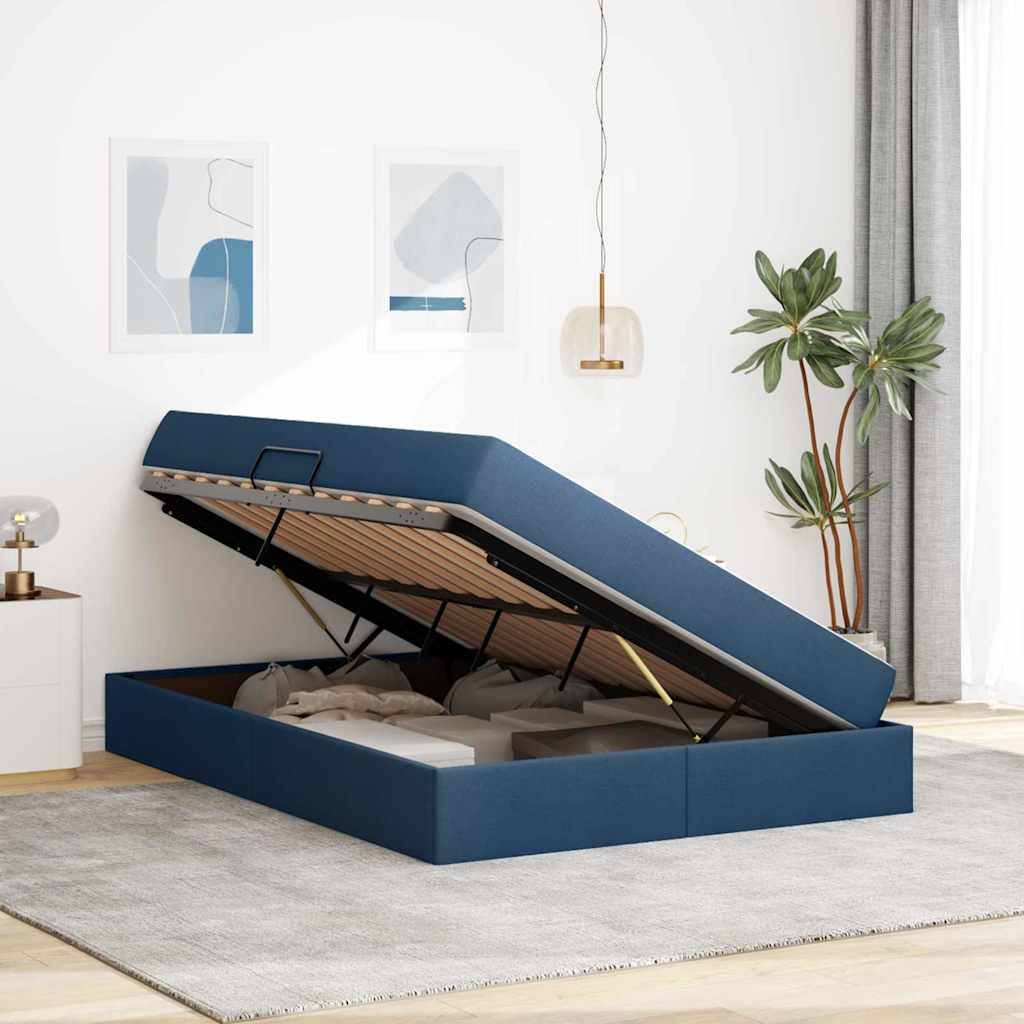 vidaXL Aufbewahrungsbett mit Matratze Blau 140 x 200 cm Polyester