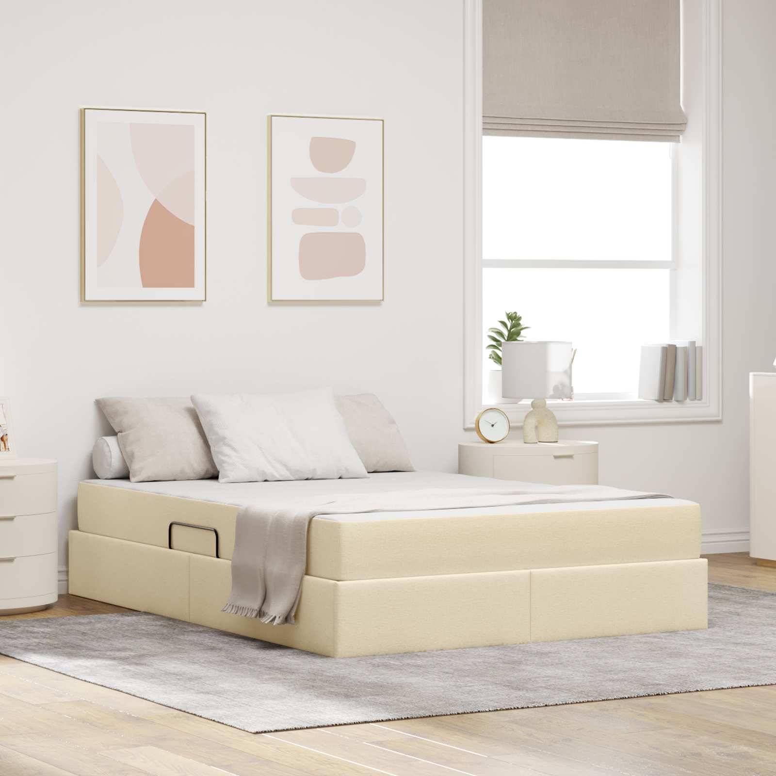 vidaXL Aufbewahrungsbett mit Matratze Creme 140 x 200 cm Polyester