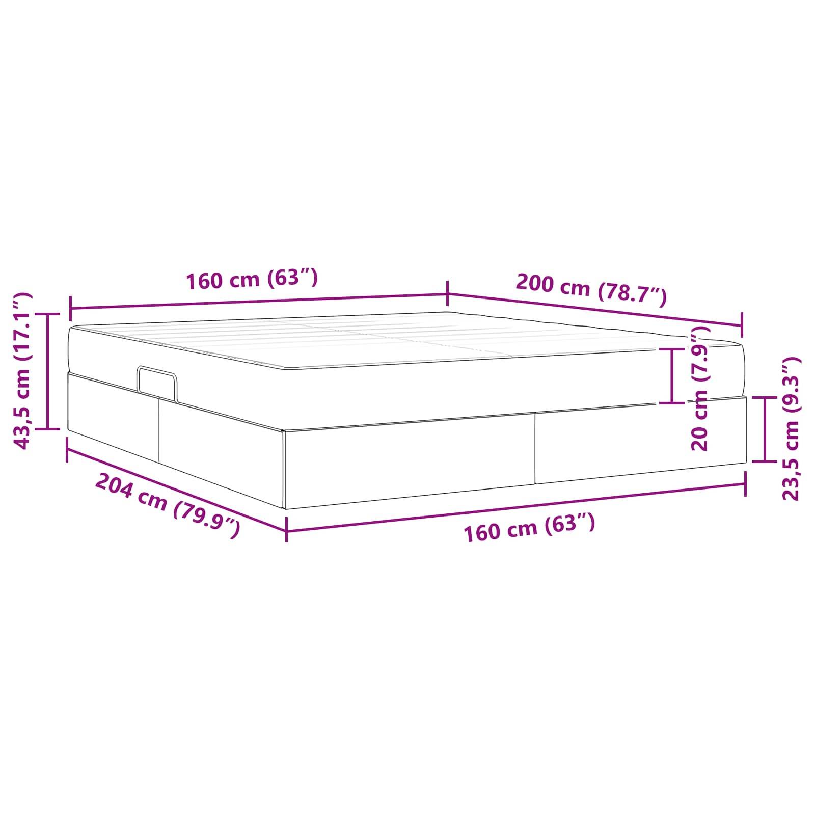 vidaXL Aufbewahrungsbett mit Matratze Dunkelgrau 160 x 200 cm