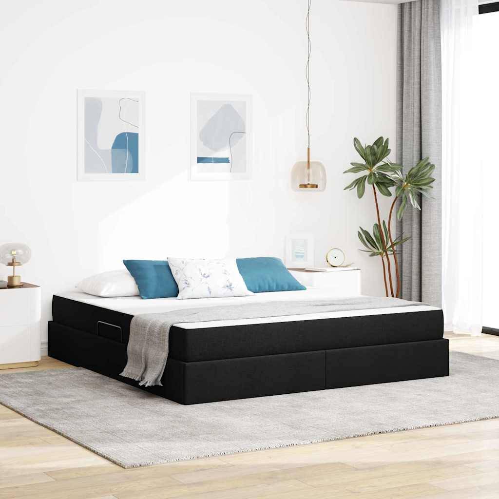 vidaXL Aufbewahrungsbett mit Matratze Schwarz 180 x 200 cm Polyester