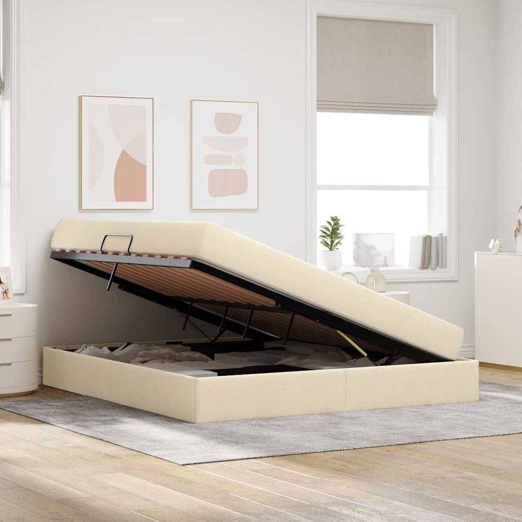 vidaXL Aufbewahrungsbett mit Matratze Creme 180 x 200 cm Polyester