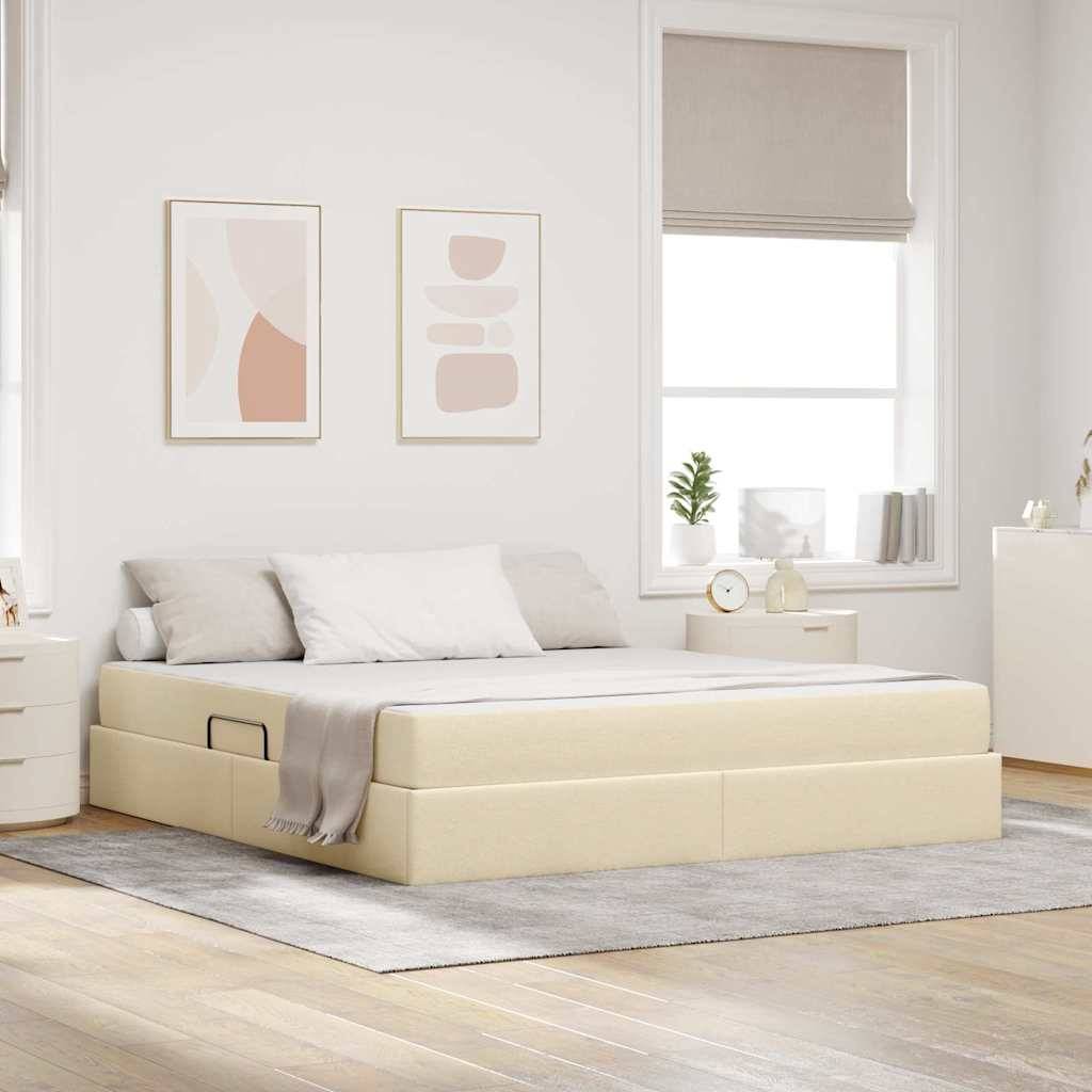 vidaXL Aufbewahrungsbett mit Matratze Creme 180 x 200 cm Polyester