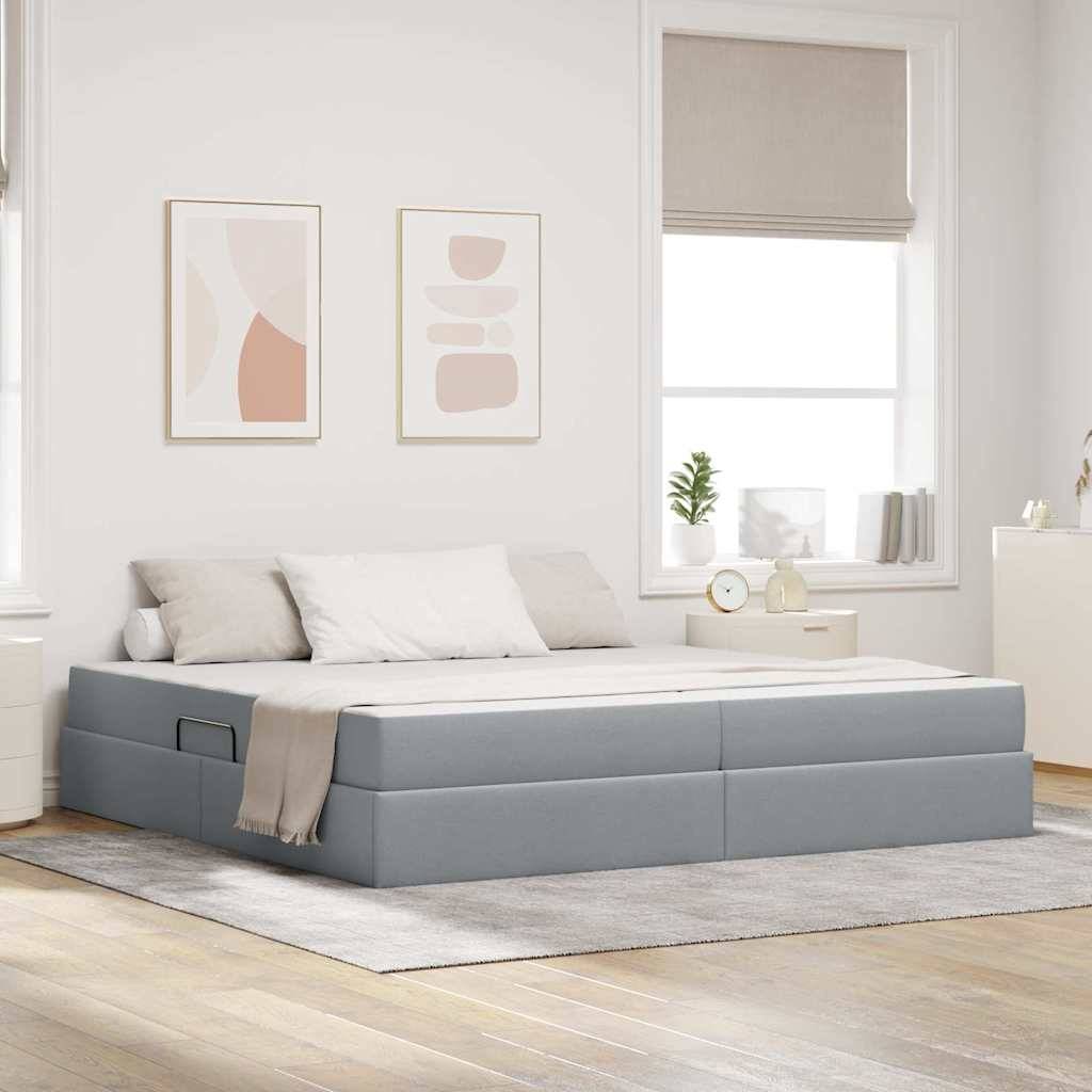 vidaXL Aufbewahrungsbett mit Matratze Hellgrau 200 x 200 cm Polyester