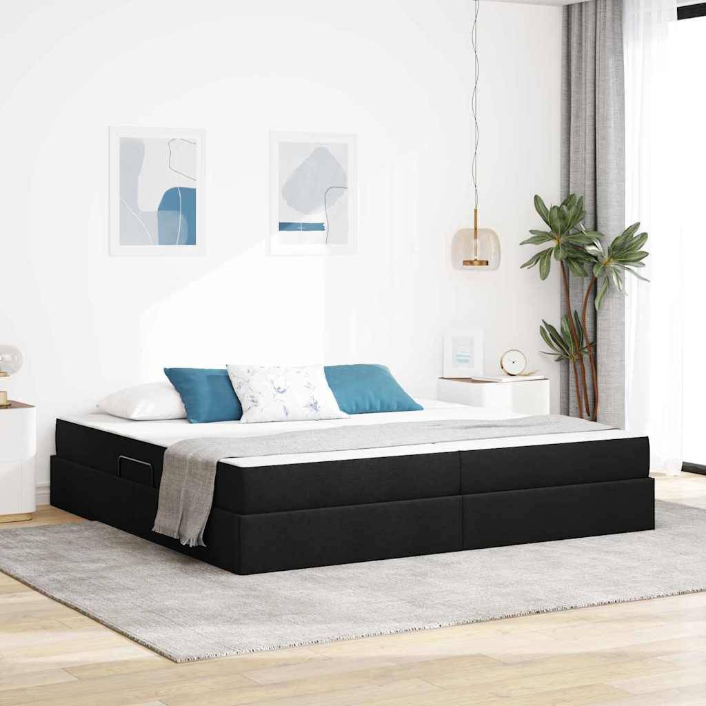 vidaXL Aufbewahrungsbett mit Matratze Schwarz 200 x 200 cm Polyester