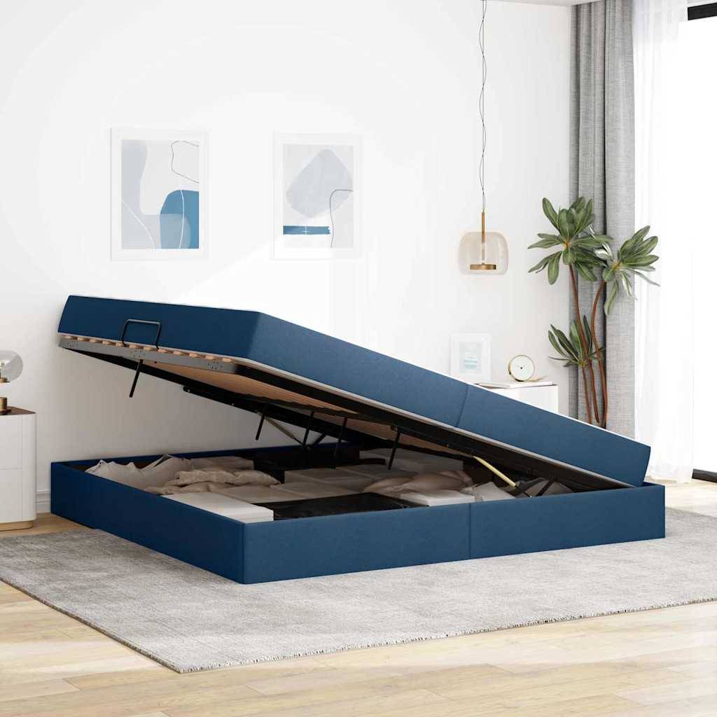 vidaXL Aufbewahrungsbett mit Matratze Blau 200 x 200 cm Polyester
