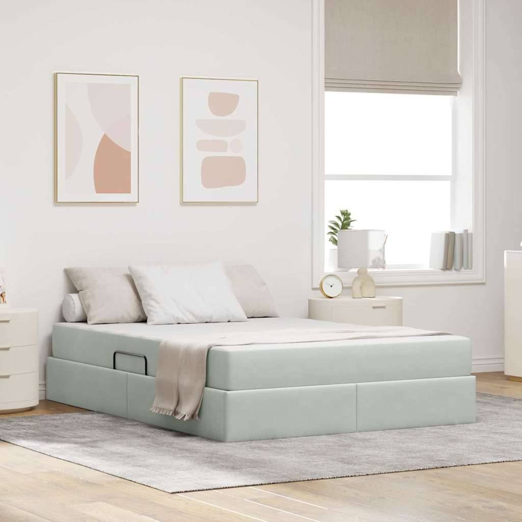vidaXL Aufbewahrungsbett mit Matratze Hellgrau 140 x 190 cm Samt