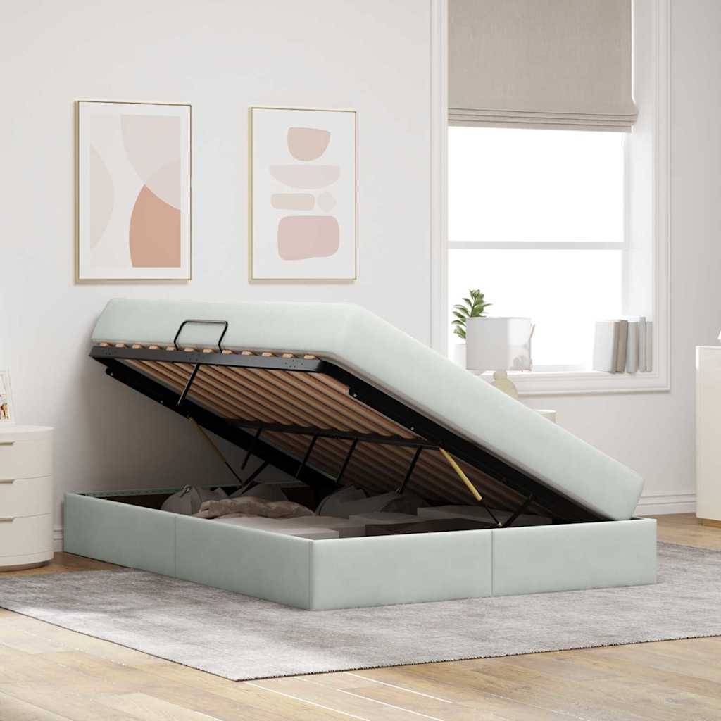 vidaXL Aufbewahrungsbett mit Matratze Hellgrau 140 x 190 cm Samt