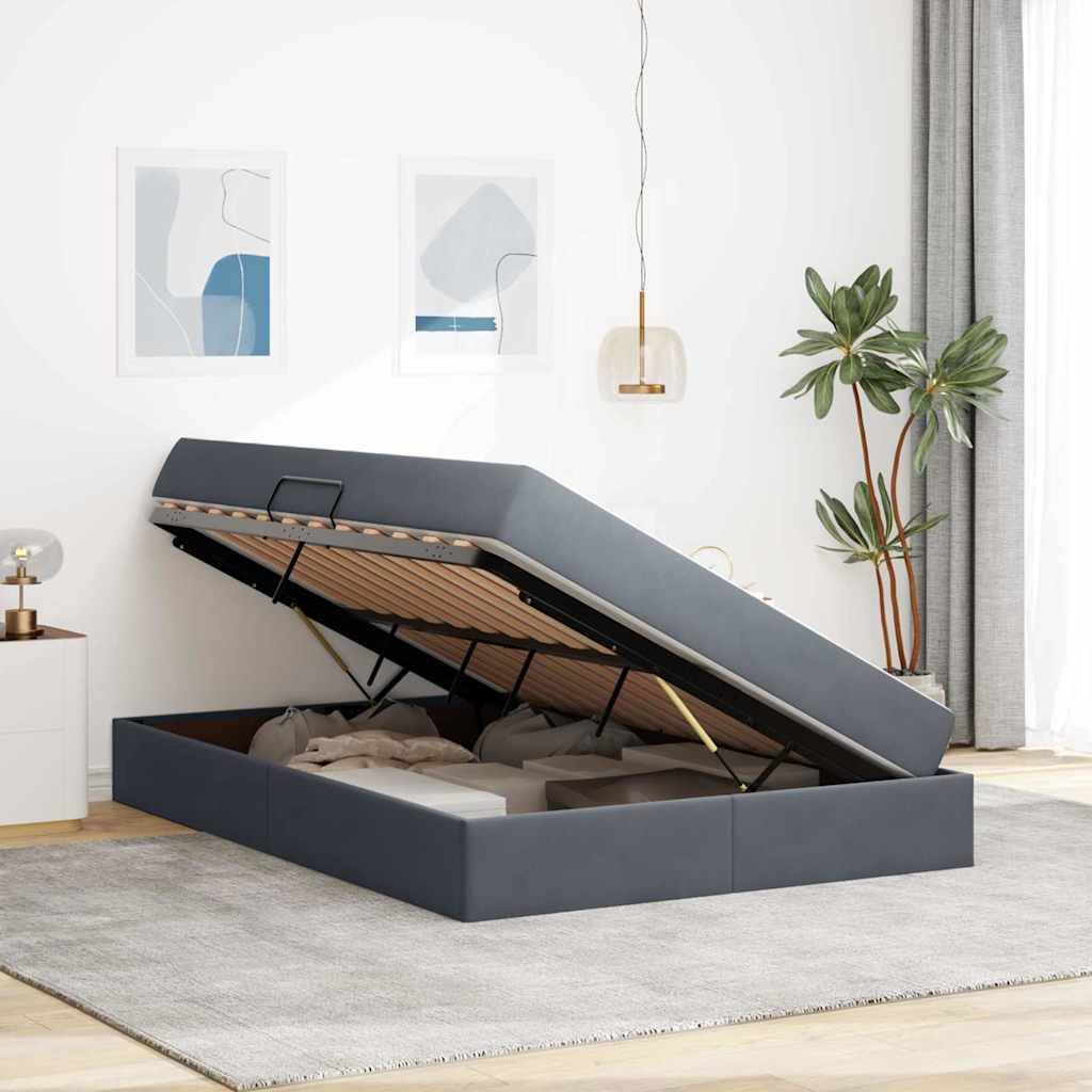 vidaXL Aufbewahrungsbett mit Matratze Dunkelgrau 140 x 200 cm Samt