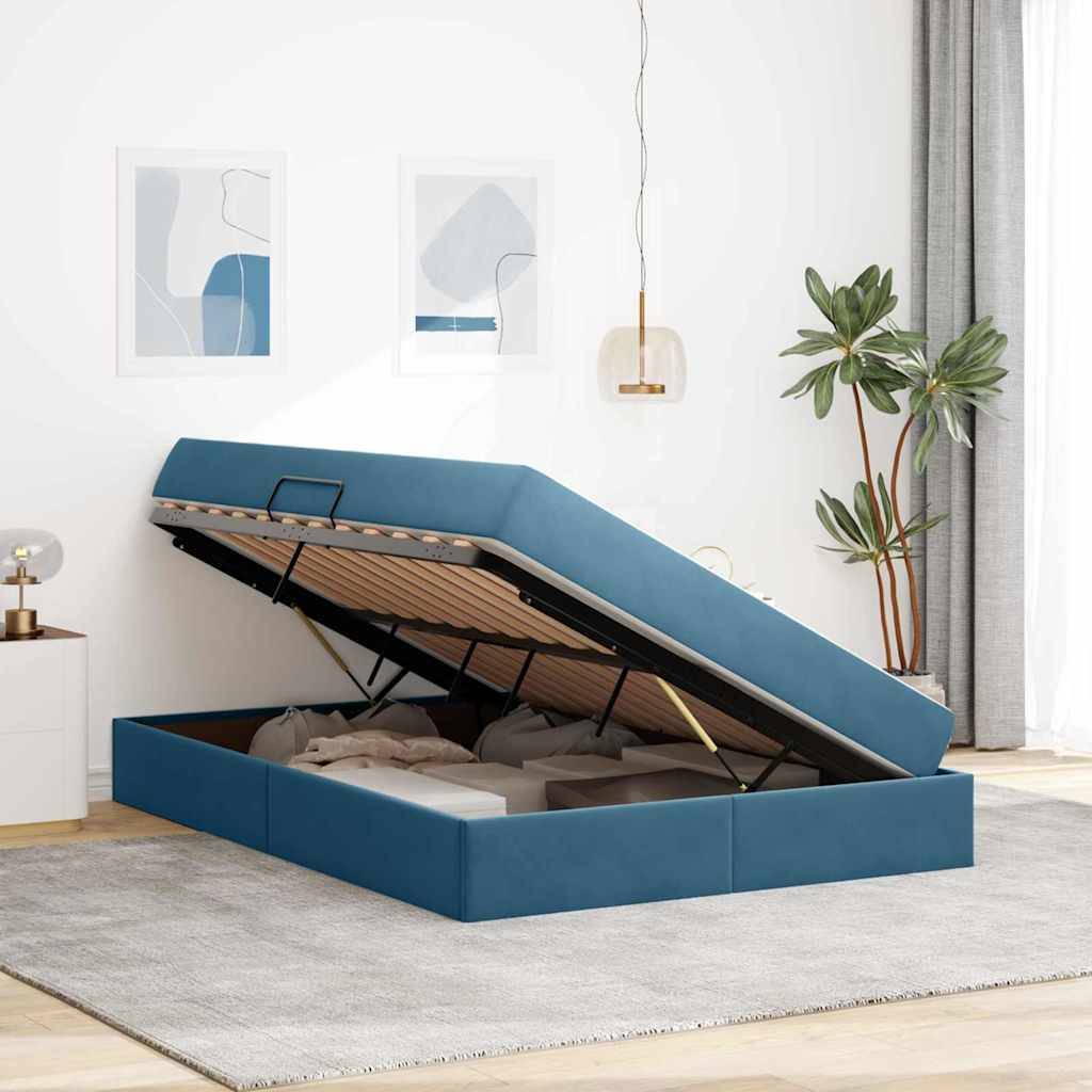 vidaXL Aufbewahrungsbett mit Matratze Dunkelblau 140 x 200 cm Samt