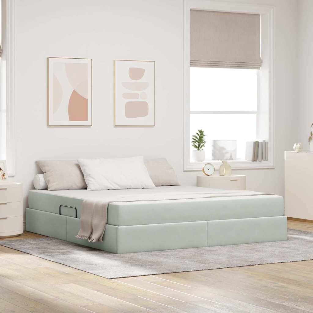 vidaXL Aufbewahrungsbett mit Matratze Hellgrau 160 x 200 cm Samt