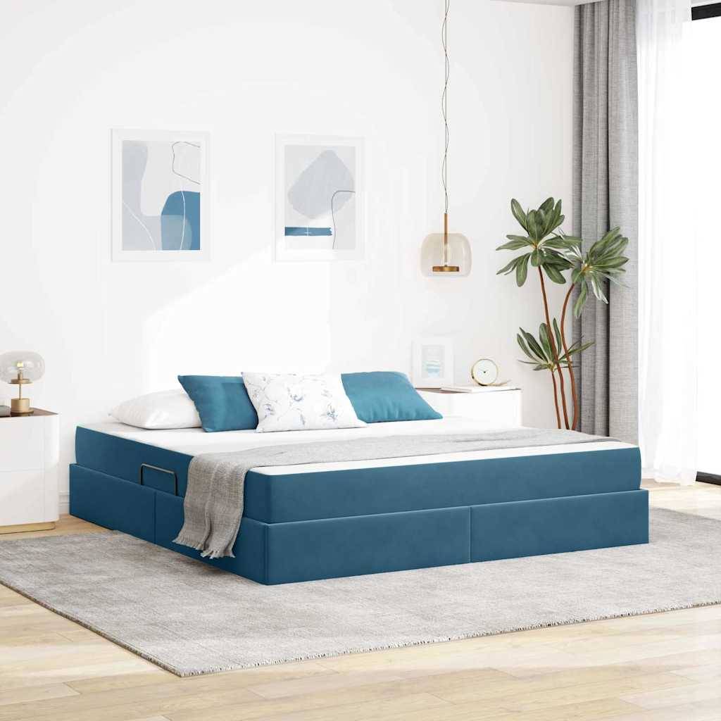 vidaXL Aufbewahrungsbett mit Matratze Dunkelblau 160 x 200 cm Samt