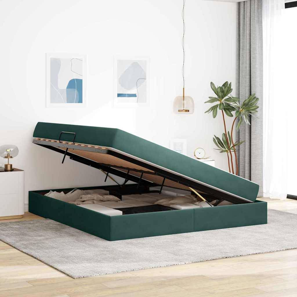 vidaXL Aufbewahrungsbett mit Matratze Dunkelgrün 180 x 200 cm Samt