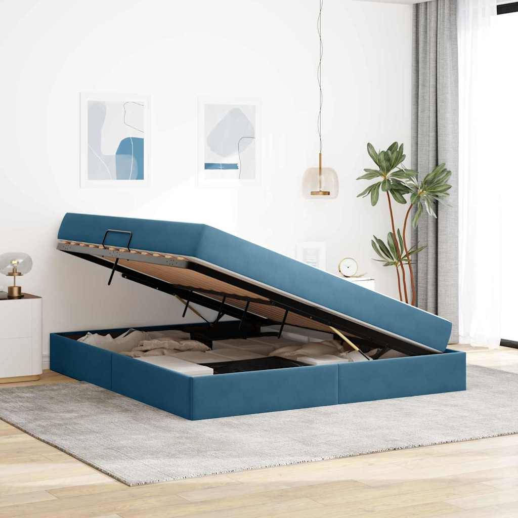 vidaXL Aufbewahrungsbett mit Matratze Dunkelblau 180 x 200 cm Samt
