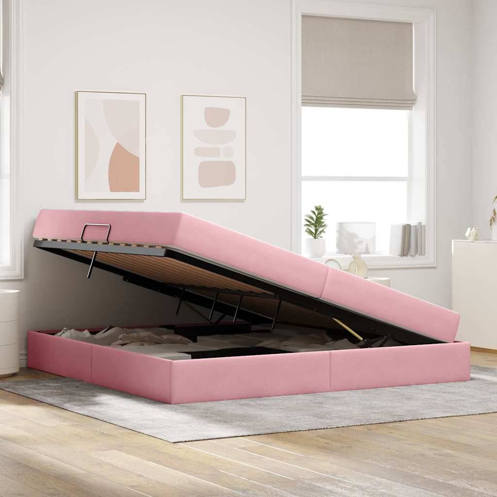 vidaXL Aufbewahrungsbett mit Matratze Rosa 200 x 200 cm Samt