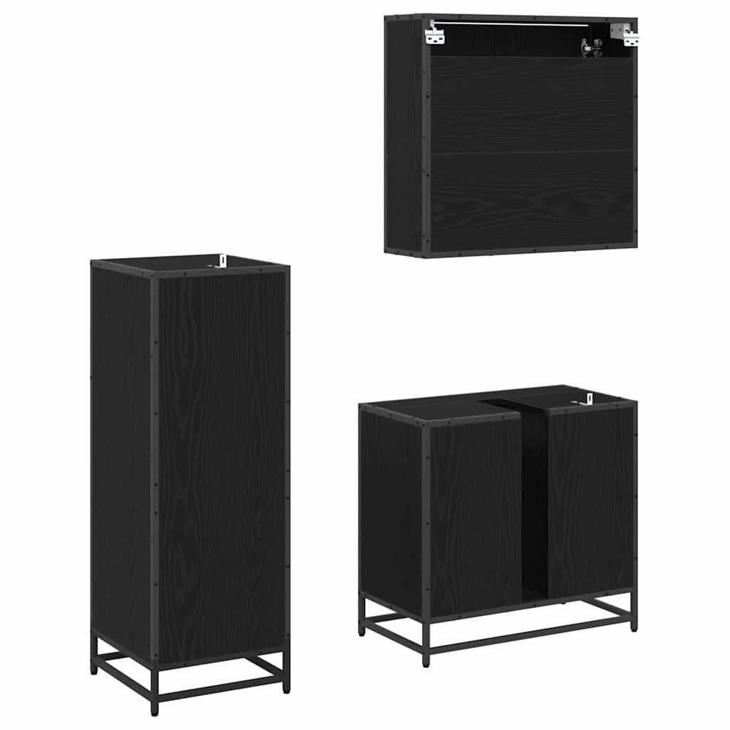 vidaXL Badezimmermöbel-Set 3 pcs Schwarz Eichen-Optik Holzwerkstoff