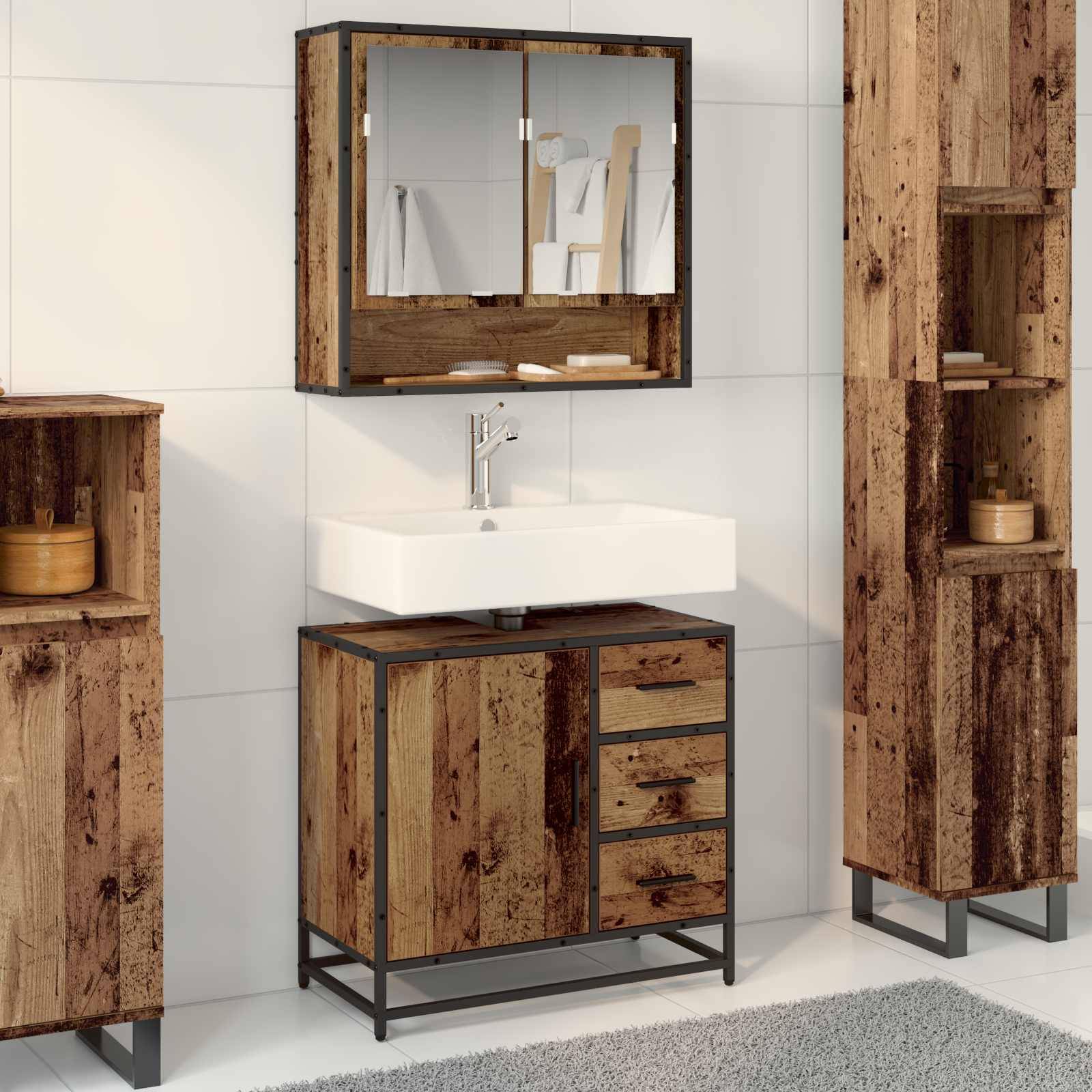 vidaXL Badezimmermöbel-Set mit Schubladen 2 pcs Altholz Holzwerkstoff