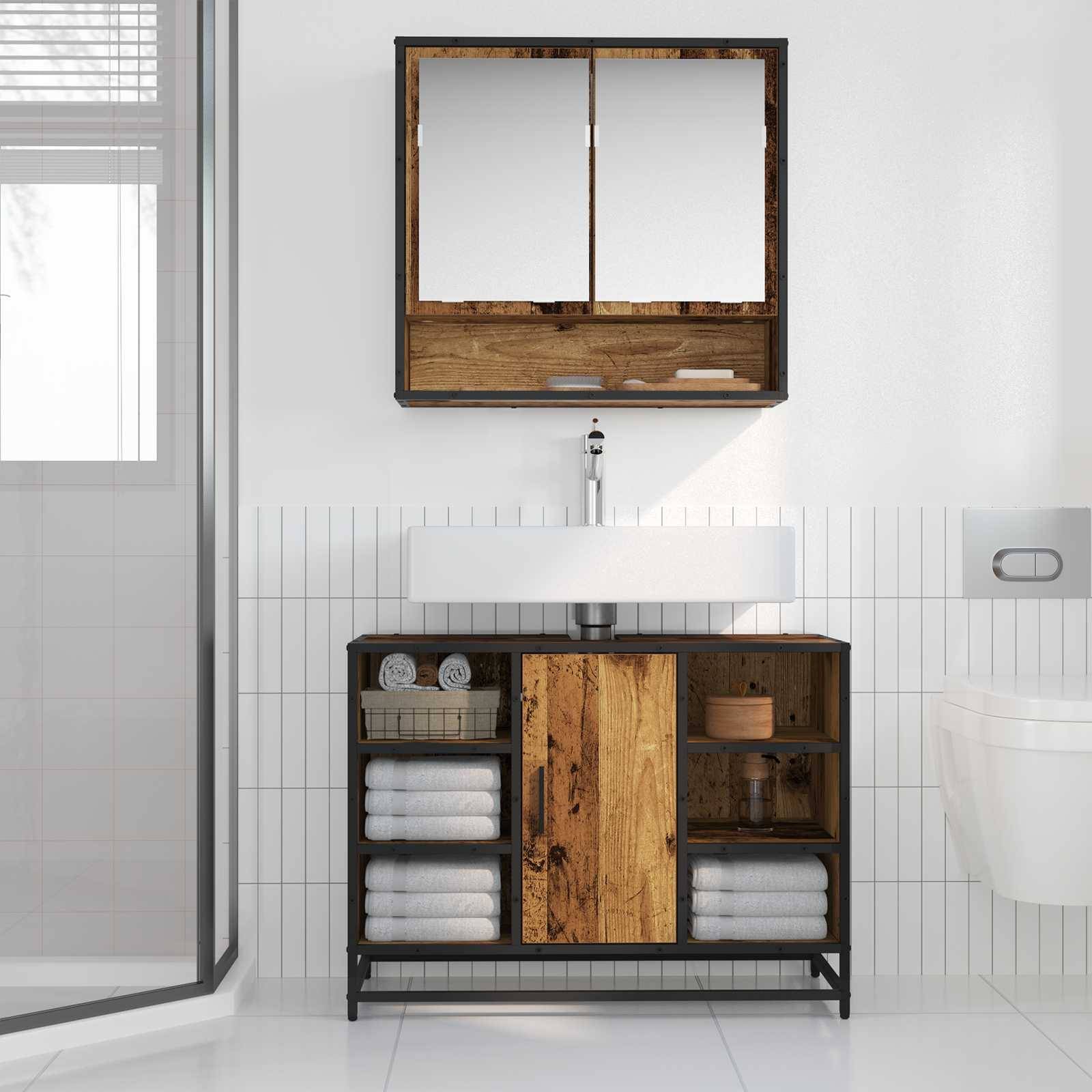 vidaXL Badezimmerschrank mit Tür Altholz 80 x 33 x 60 cm Holzwerkstoff