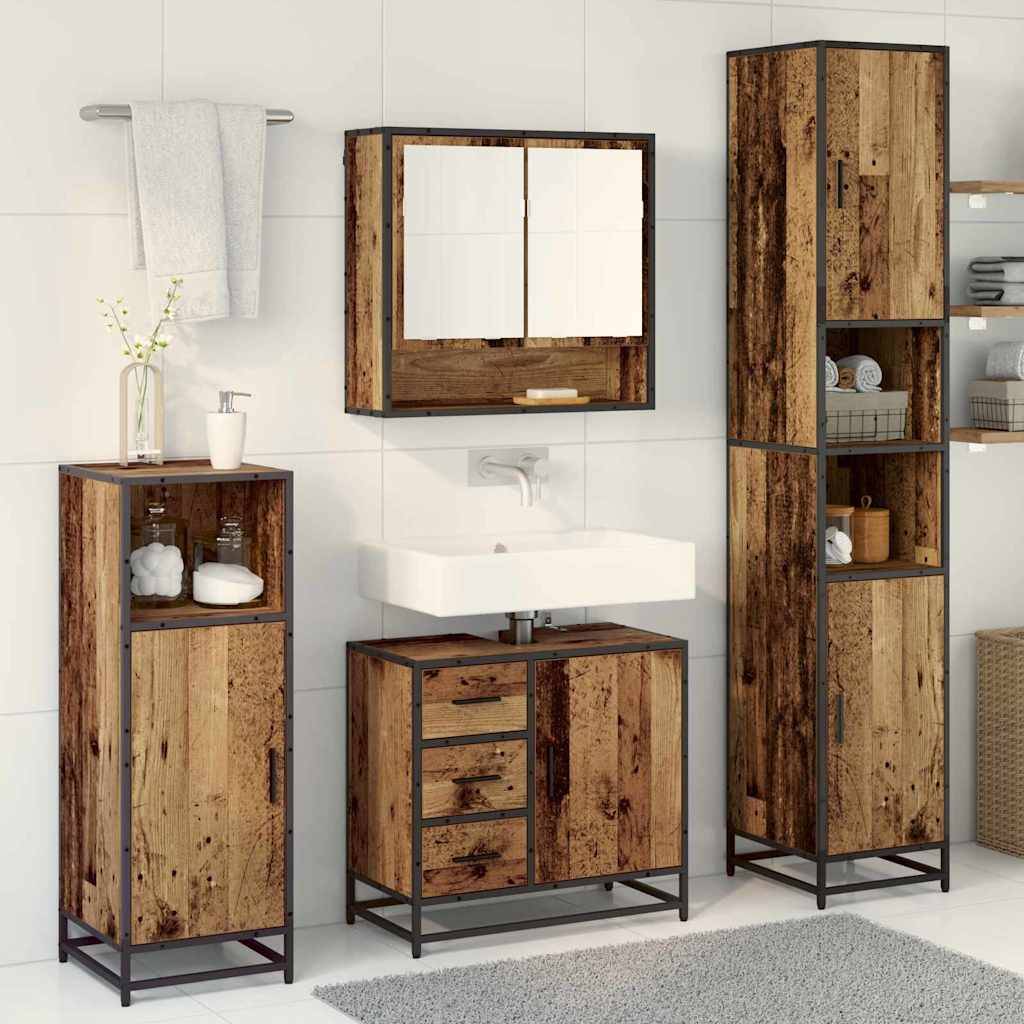 vidaXL Badezimmermöbel-Set mit Schubladen 3 pcs Altholz Holzwerkstoff