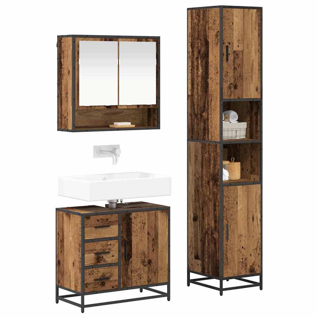 vidaXL Badezimmermöbel-Set mit Schubladen 3 pcs Altholz Holzwerkstoff