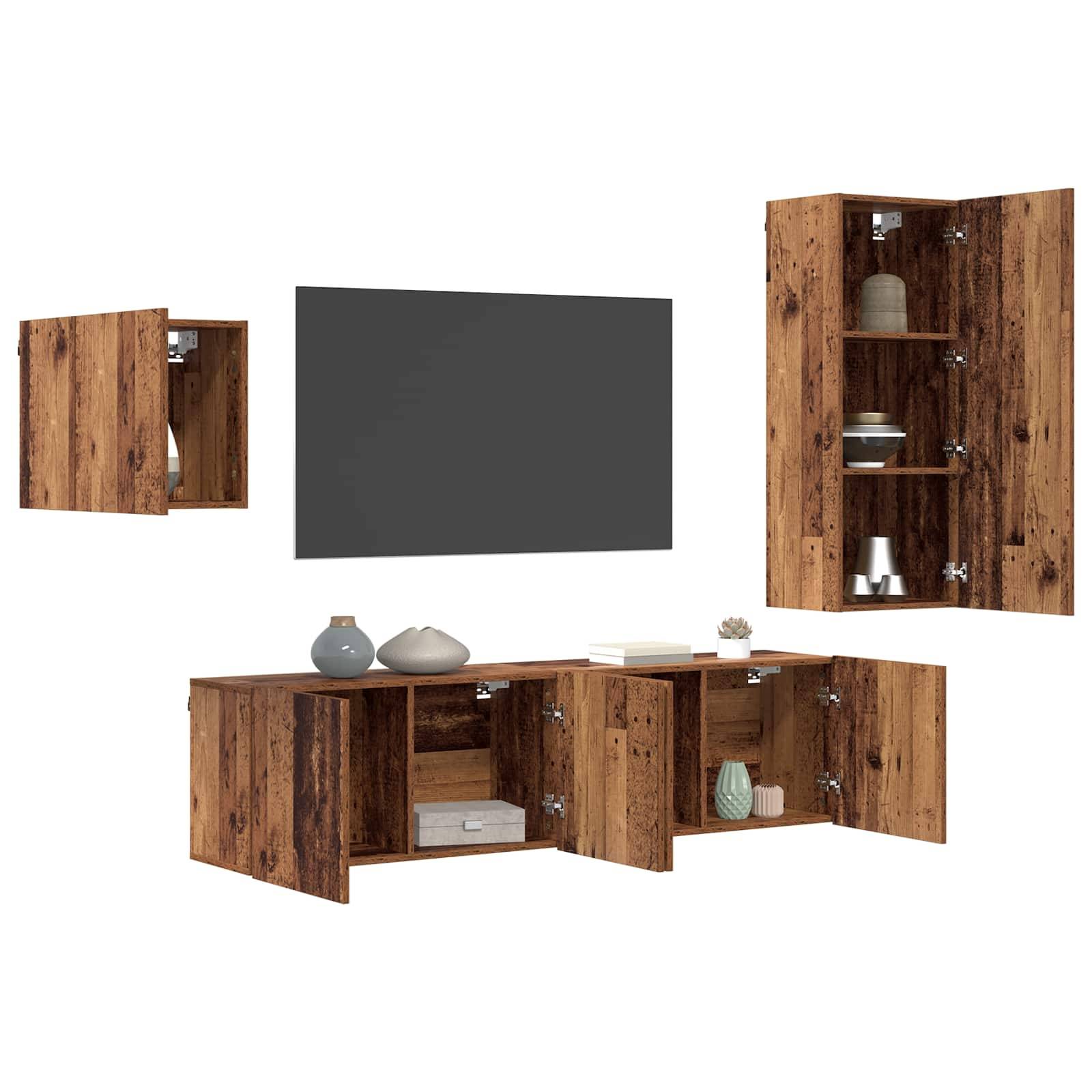 vidaXL TV-Schränk Wandmontiert 4 pcs Altholz Holzwerkstoff