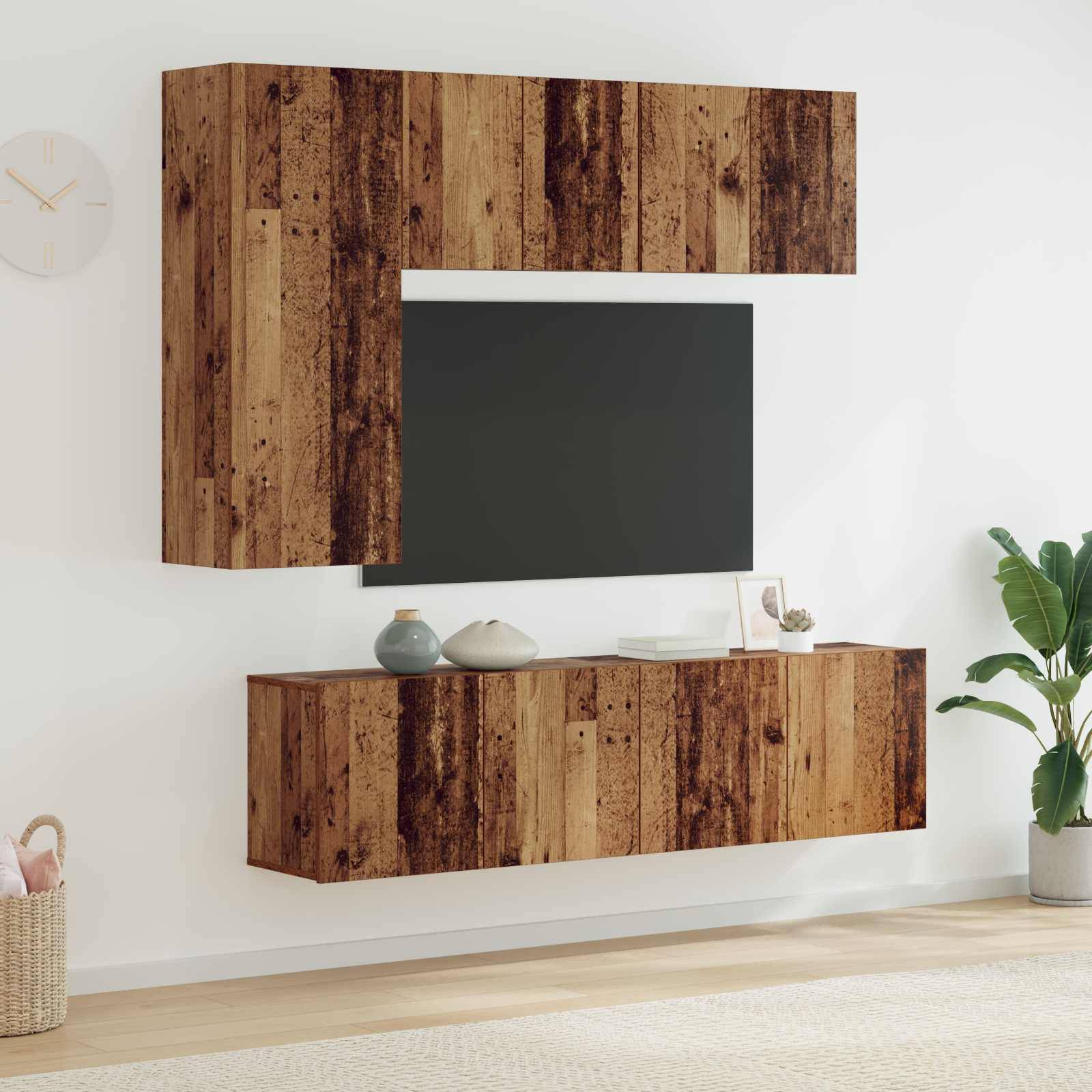 vidaXL TV-Wandmöbel Wandmontiert 5 pcs Altholz Holzwerkstoff