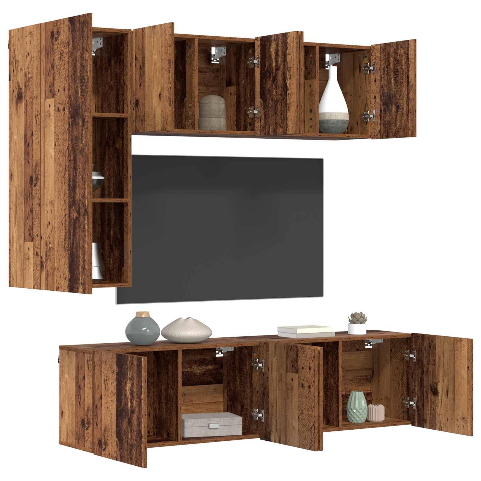 vidaXL TV-Wandmöbel Wandmontiert 5 pcs Altholz Holzwerkstoff