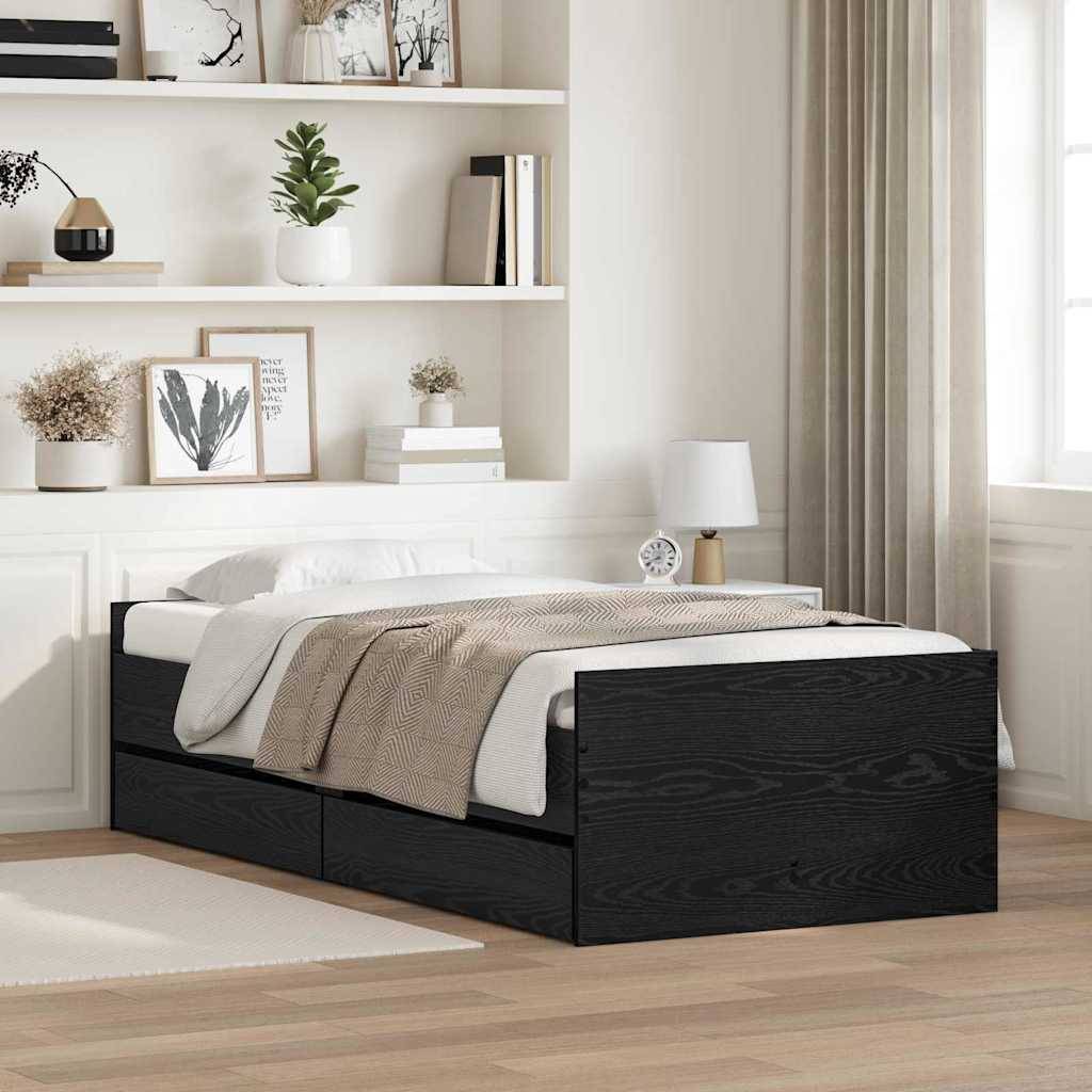 vidaXL Bettrahmen mit Schubladen Schwarz Eichen-Optik 90 x 190 cm