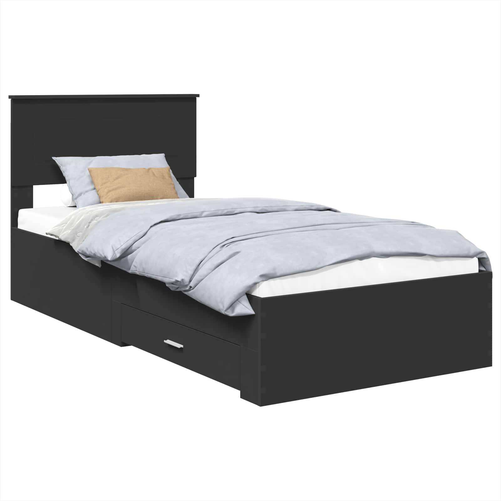 vidaXL Bettrahmen Schwarz und Silber 75 x 190 cm Holzwerkstoff