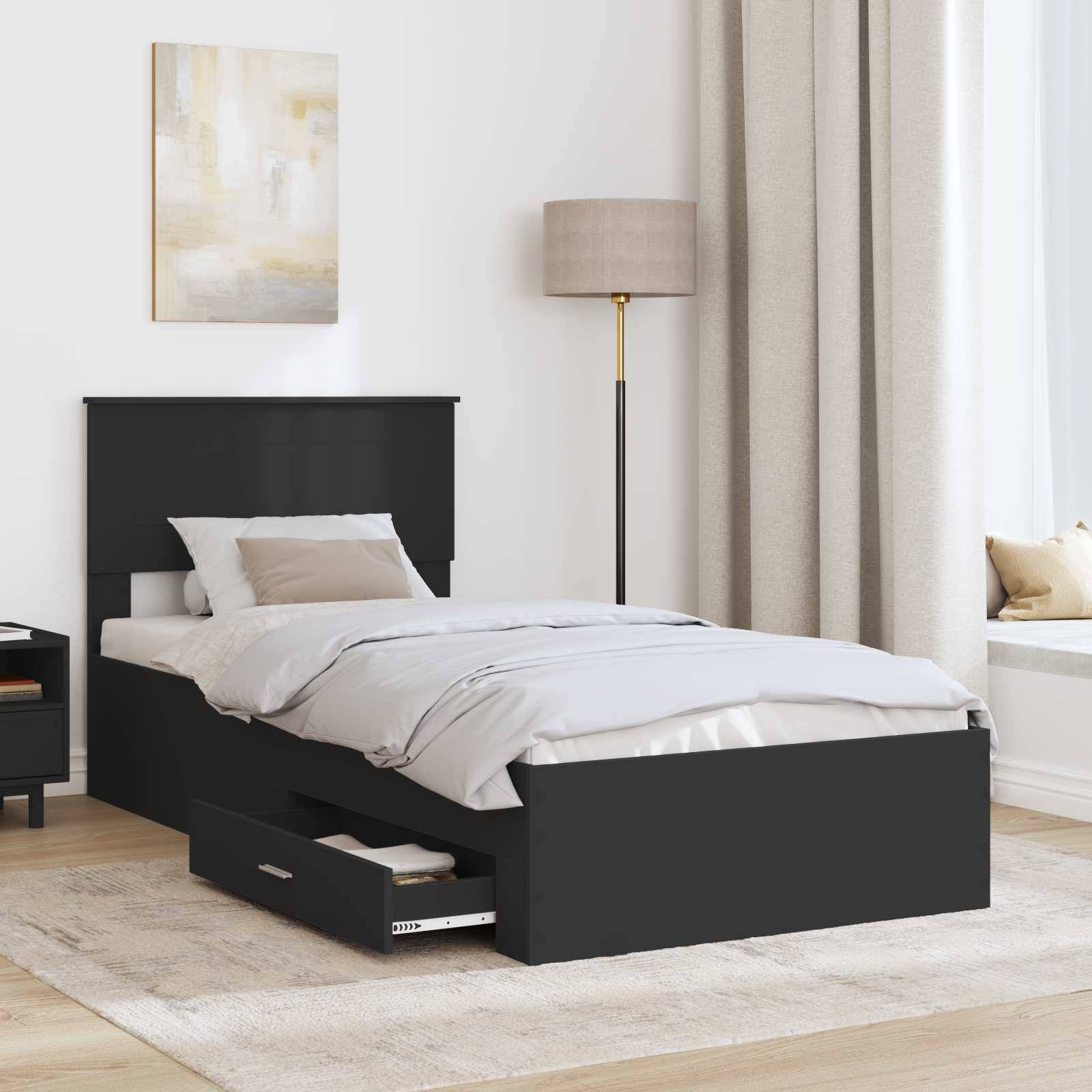 vidaXL Bettrahmen Schwarz und Silber 75 x 190 cm Holzwerkstoff