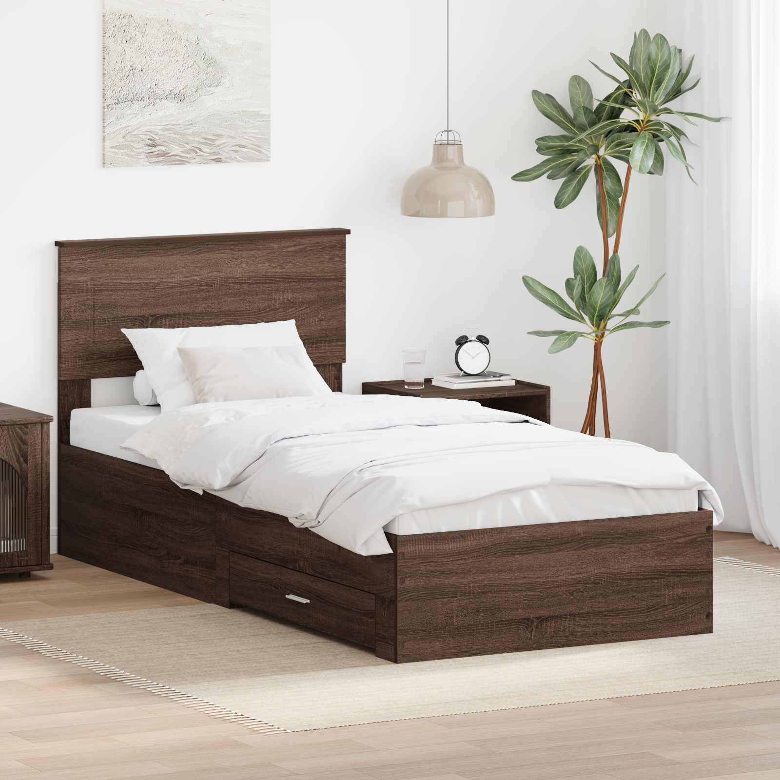 vidaXL Bettrahmen Braune Eiche und Silber 75 x 190 cm Holzwerkstoff