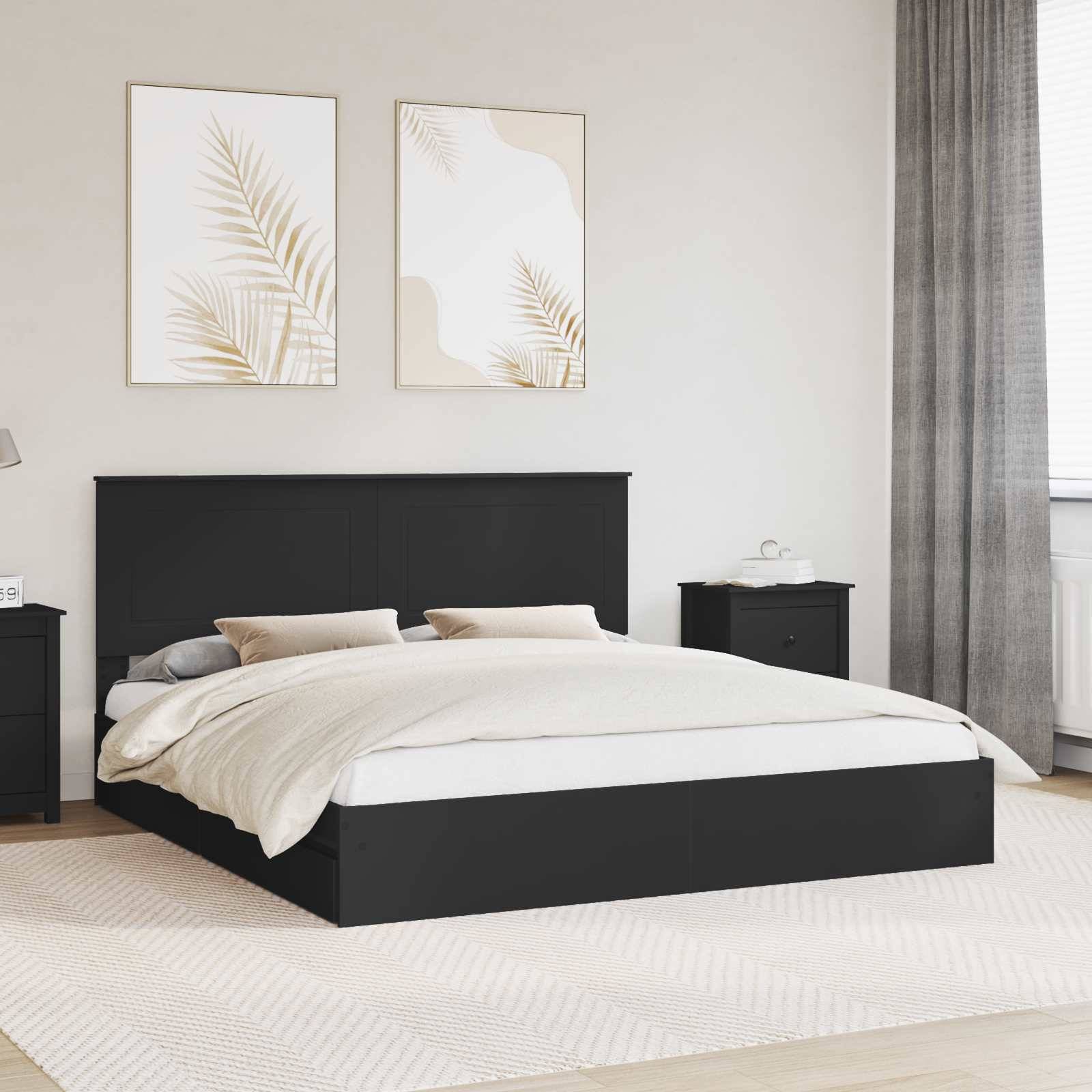vidaXL Aufbewahrungsbett Schwarz 200 x 200 cm Holzwerkstoff