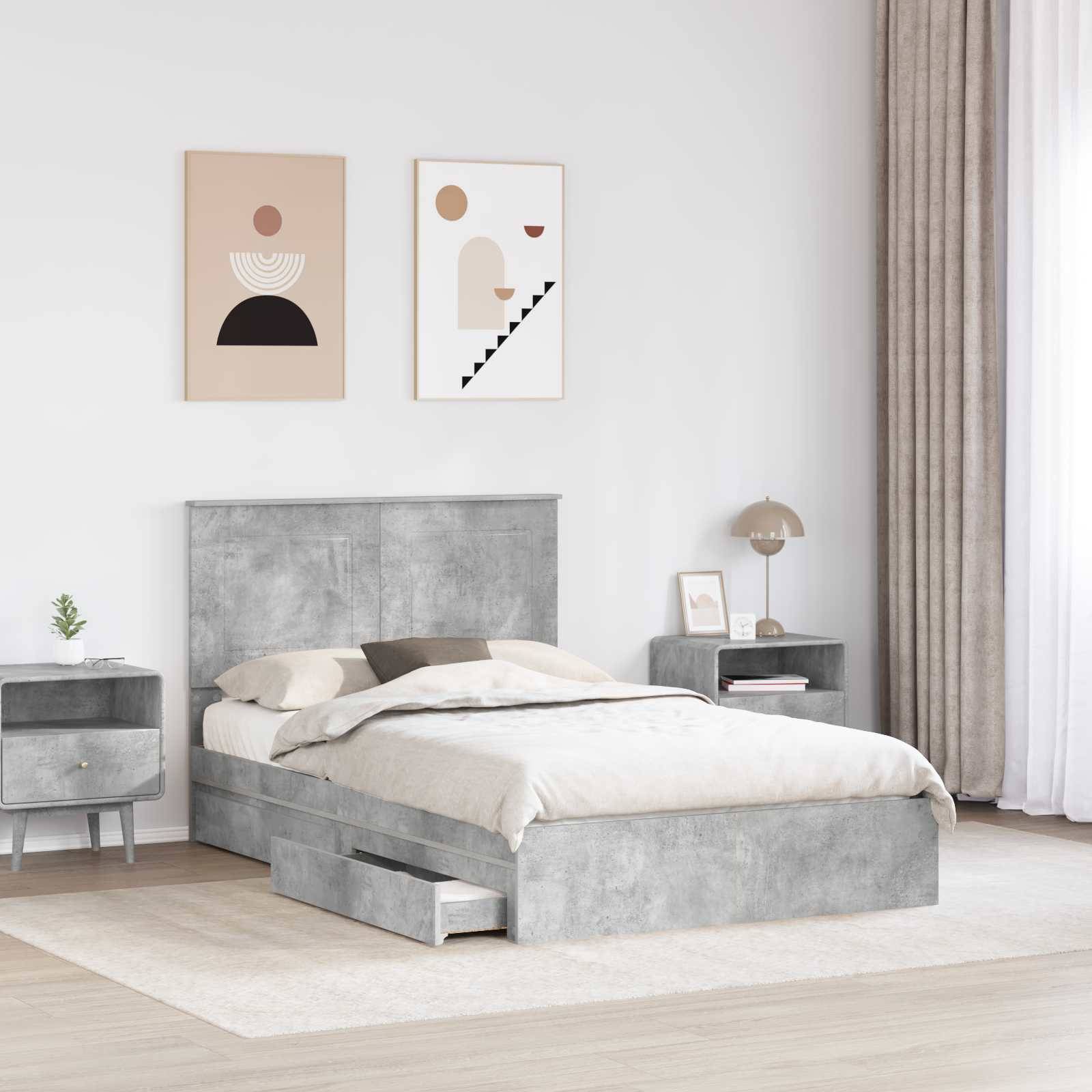 vidaXL Aufbewahrungsbett Beton Grau 135 x 190 cm Holzwerkstoff
