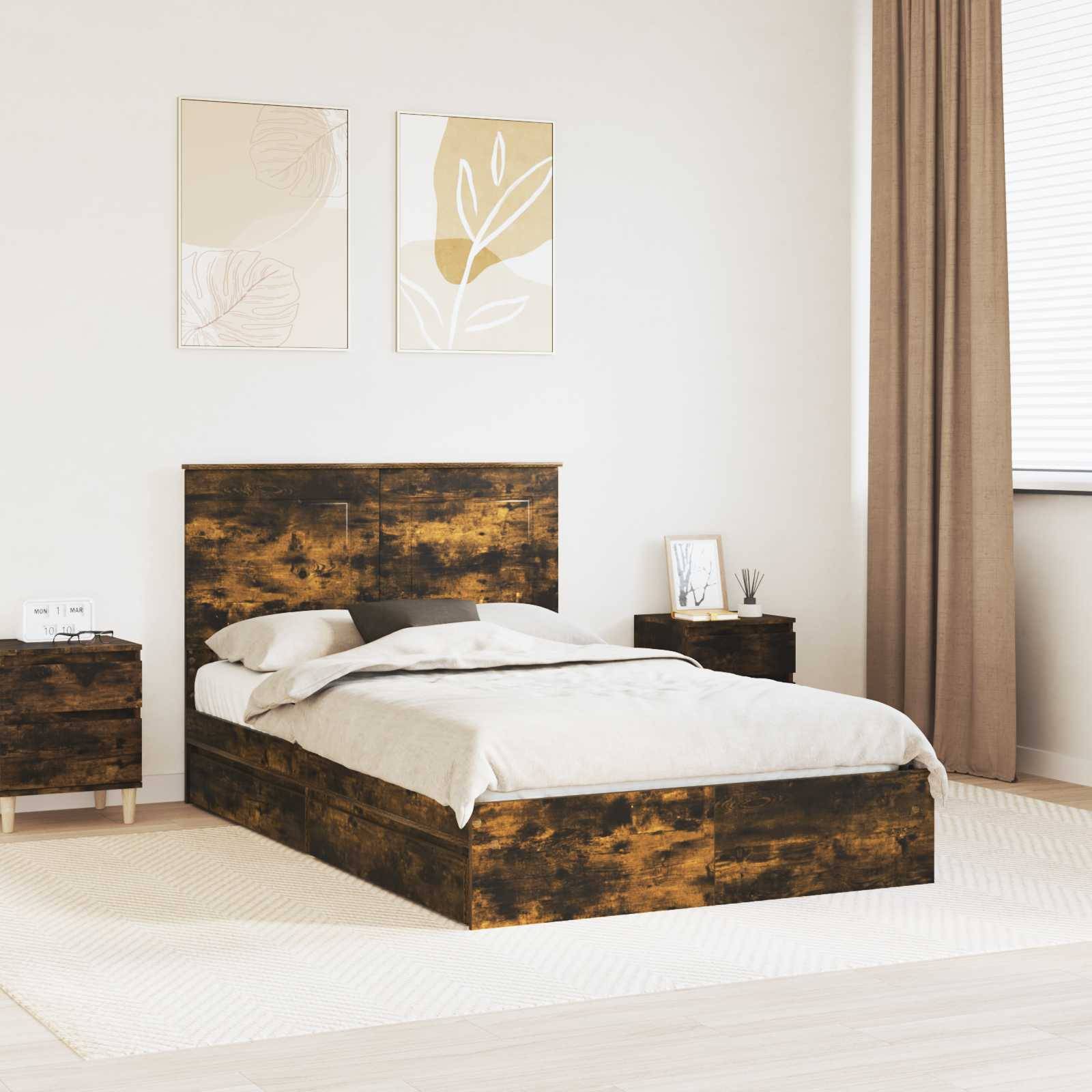vidaXL Aufbewahrungsbett Geräucherte Eiche 135 x 190 cm Holzwerkstoff