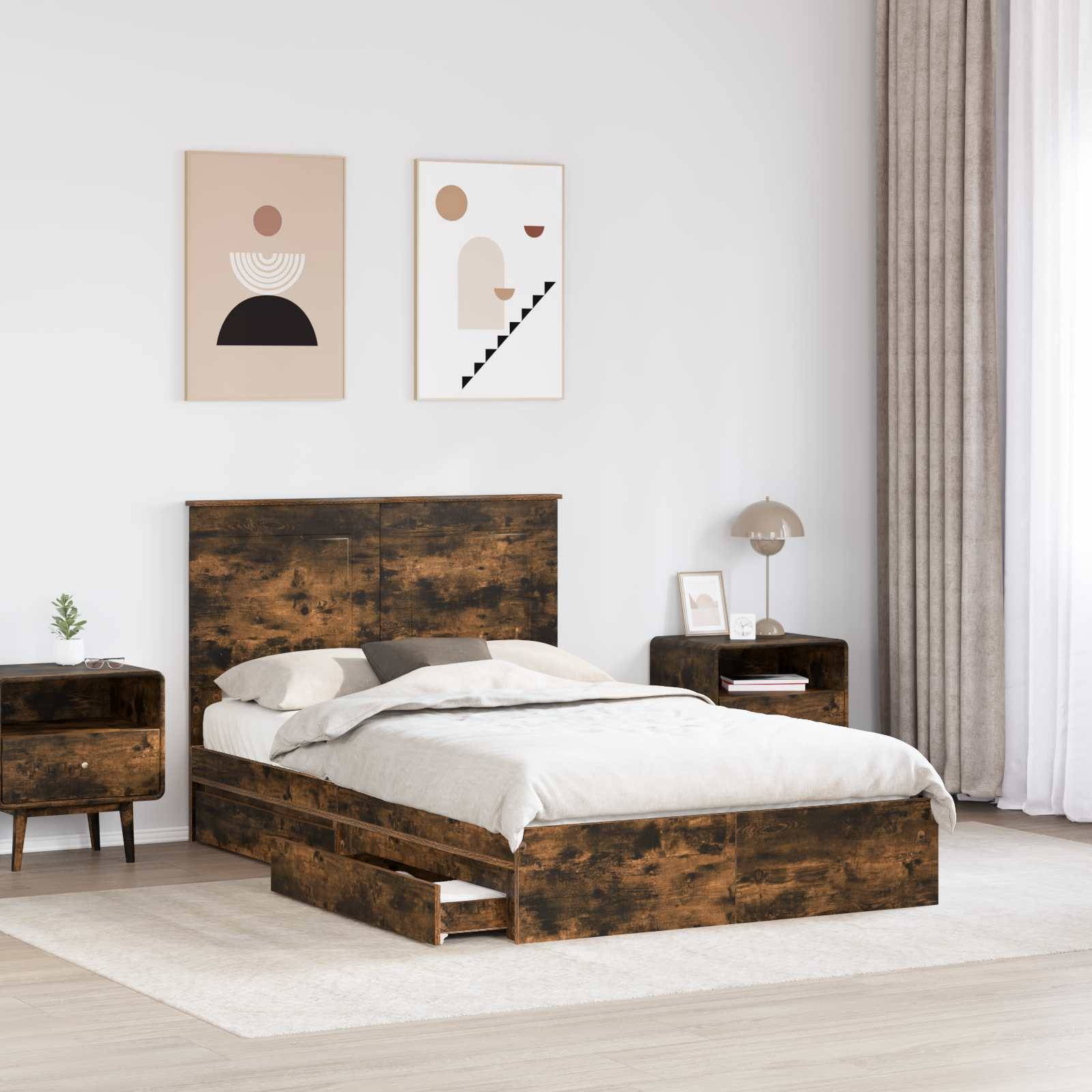 vidaXL Aufbewahrungsbett Geräucherte Eiche 135 x 190 cm Holzwerkstoff