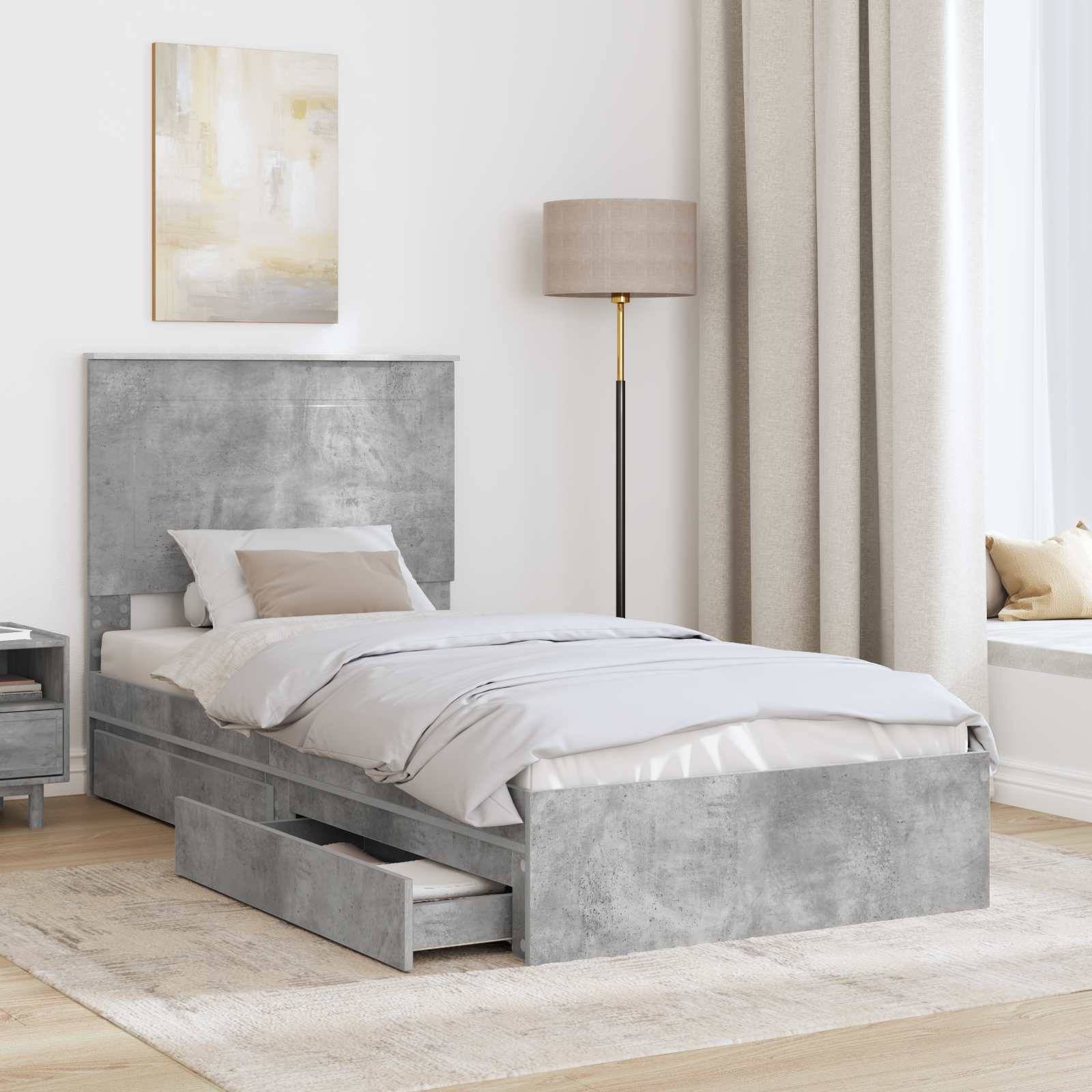 vidaXL Aufbewahrungsbett Beton Grau 90 x 190 cm Holzwerkstoff